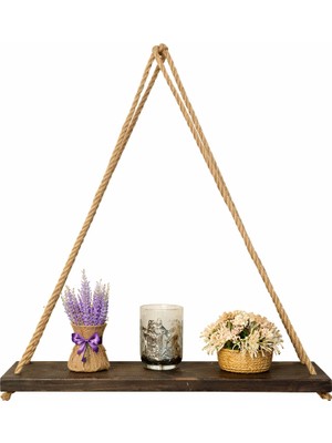 Woodenova Ahşap Halatlı Askılı Duvar Rafı Dekoratif Tekli Raf 35×9 cm – Renk Seçenekli