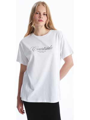 Lc Waikiki Yeni Sezon Bisiklet Yaka Baskılı Kısa Kollu Kadın Tişört