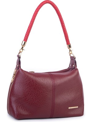 Nas Bag Kadın Şık Örgülü El Yapımı Askılı Omuz ve Çapraz Çanta Bordo Victoria