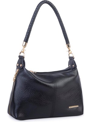 Nas Bag Kadın Şık Örgülü El Yapımı Askılı Omuz ve Çapraz Çanta Siyah Victoria