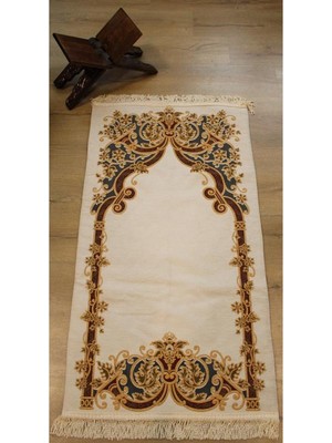 Believe Nedime Simli Şönilli Arka Kapitoneli  Saçaklı Beyaz Seccade 65*125