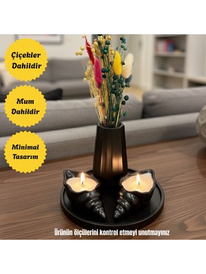 Dekoratif Siyah 4 Parça Mumlu Vazolu Tepsili Set - Hediyelik Oda Balkon Banyo Süsü