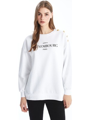 Lc Waikiki Yeni Sezon Bisiklet Yaka Baskılı Kadın Kalın Sweatshirt Tunik