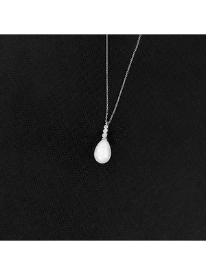By More 925 Ayar Gümüş Tria Modeli Damla Inci Kolye - Rodyum Kaplama
