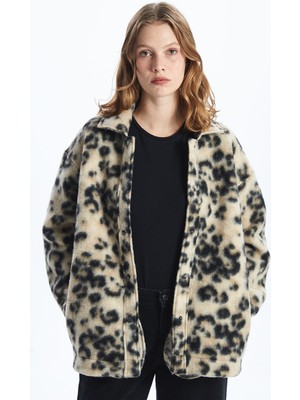 Lc Waikiki Yeni Sezon Leopar Desenli Oversize Kadın Pelüş Gömlek Ceket