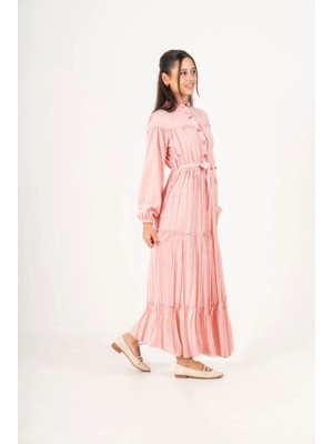 Asortix Kız Çocuk Uzun Maksi Tesettür Elbise - Astarlı - Rahat Dökümlü ve Bol Kesim - Elb - 0049 - 4979