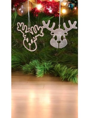 1 Fark - Ahşap Yılbaşı Süsleri - 3'lü Set - Geyik