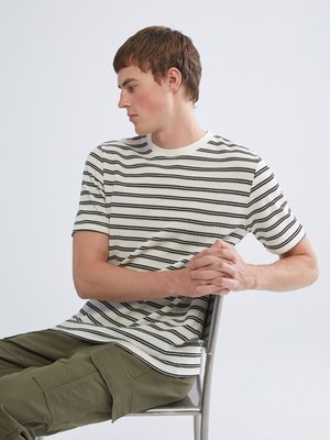 Lc Waikiki Yeni Sezon Bisiklet Yaka Çizgili Penye Erkek Tişört