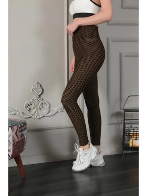 Yüksek Bel  Toparlayıcı Likralı Büzgülü Tayt - Sarı