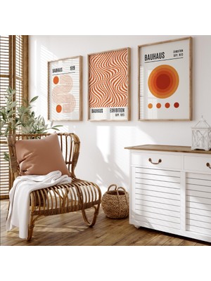 Pam Studio Bauhaus Poster Seti 3’lü | Turuncu Modern Geometrik Desen Duvar Dekoru Tablo