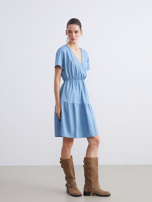 Lc Waikiki Yeni Sezon Kruvaze Yaka Katkat Jean Elbise