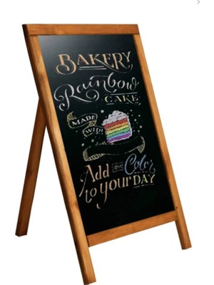 Woodenova Doğal Ahşap Ayaklı Kara Tahta Menü Panosu 99X50 cm – Tek Yüzlü