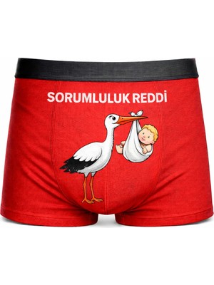 Onudabunuda Baskılı Erkek Boxer Sorumluluk Reddi Desenli Komik Eğlenceli Pamuklu Rahat Kesim Kırmızı Siyah