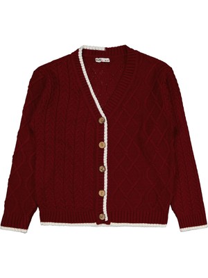 Civil Girls Çift Desenli 10-13 Yaş Hırka - Bordo 11-12 Yaş