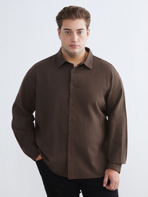 Lc Waikiki Yeni Sezon Büyük Beden Regular Fit Uzun Kollu Keten Görünümlü Erkek Gömlek