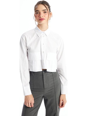 Lc Waikiki Yeni Sezon Düz Uzun Kollu Crop Kadın Gömlek