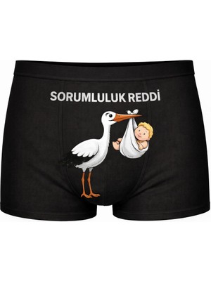 Onudabunuda Baskılı Erkek Boxer Sorumluluk Reddi Desenli Komik Eğlenceli Pamuklu Rahat Kesim Kırmızı Siyah