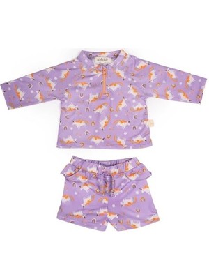 Miela Kids Uv Korumalı Alt Üst Kız Bebek Set - Rainbow Unicorn Lilac