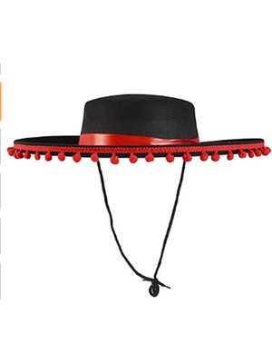 Hopinip Kırmızı Ponponlu Siyah Renk Çocuk Ispanyol Şapkası - Lisinya