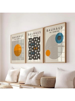 Pam Studio Bauhaus Poster Seti 3’lü | Sarı, Turuncu ve Mavi Geometrik Çizimli Modern Duvar Dekoru