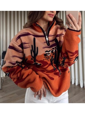 Leilaa Dik Yaka Çöl Desenli Polar Sweatshirt