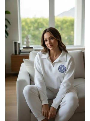 Strength Wear Polo Yaka Crop Baskılı Şardonlu Sweatshirt