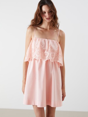 Lc Waikiki Yeni Sezon Kare Yaka Fırfırlı Poplin Mini Elbise