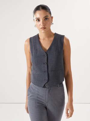 Lc Waikiki Yeni Sezon V Yaka Çizgili Kadın Klasik Yelek