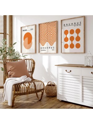 Pam Studio Turuncu Bauhaus Poster Seti 3’lü – Modern Geometrik Çizgiler, Minimalist Duvar Dekoru