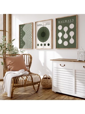 Pam Studio Bauhaus Yeşil Minimalist 3’lü Poster Seti | Modern Geometrik Sanat Tablo Duvar Dekoru