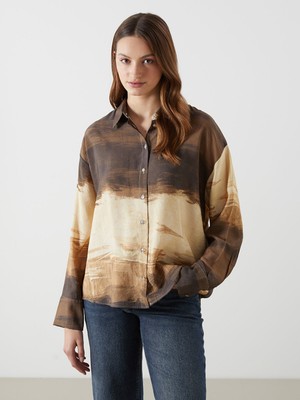 Lc Waikiki Yeni Sezon Desenli Oversize Saten Kadın Gömlek
