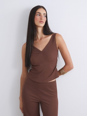 Lc Waikiki Yeni Sezon V Yaka Dokulu Büzgülü Bluz