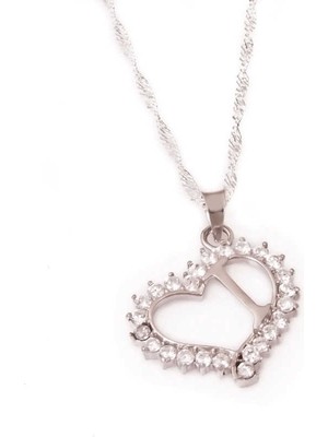 Menessa World 925 Ayar Gümüş I Harf Kalpli Kadın Gümüş Kolye