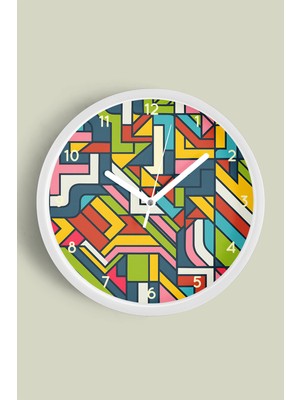 JHAAR Soyut Geometrik Temalı Modern Duvar Saati - 42cm - Önü Camlı Beyaz Kasa