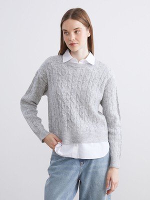 Lc Waikiki Yeni Sezon Gömlek Yaka Kendinden Desenli Kadın Triko Kazak