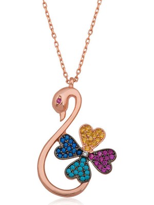 Menessa World 925 Ayar Gümüş Kuğu Yonca Kadın Gümüş Kolye