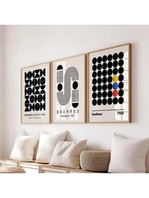 Pam Studio Bauhaus Siyah Beyaz Geometrik Çizgi Poster Seti – Minimalist Modern 3’lü Tablo