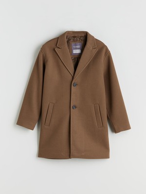 Lc Waikiki Erkek Çocuk Kaşe Kaban Bej Renkli Uzun Kollu Düz Desenli 13-14 Yaş Model