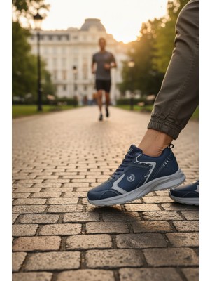 Enoch Erkek Lacivert Cilt Spor Ayakkabı - Hafif Taban Koşu ve Yürüyüş Sneaker