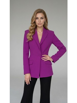 Pearl Kadın Bele Oturan Tek Düğmeli Mor Blazer Ceket – Şık Ofis & Davet Kombini