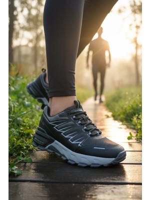 Enoch Erkek Siyah Gri Detaylı Koşu ve Yürüyüş Ayakkabısı