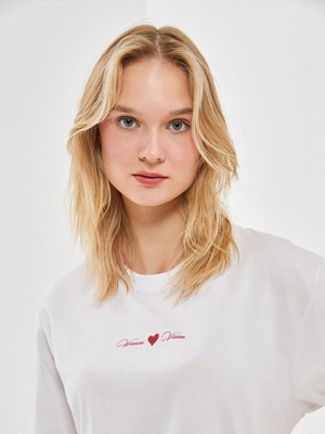 Lc Waikiki Yeni Sezon Bisiklet Yaka Baskılı Oversize Kadın Tişört