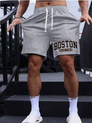 Punix Punıx Büyük Beden Özel Seri Boston Baskılı %100 Pamuk Çift Cep Yeni Sezon Erkek Battal Bermuda Şort