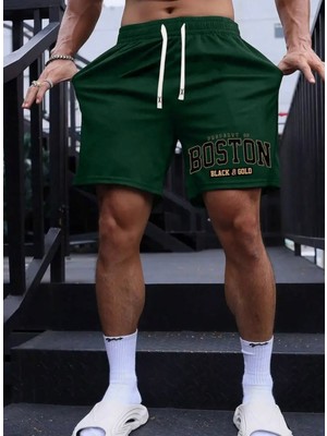 Punix Punıx Büyük Beden Özel Seri Boston Baskılı %100 Pamuk Çift Cep Yeni Sezon Erkek Battal Bermuda Şort