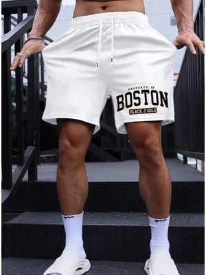 Punix Punıx Büyük Beden Özel Seri Boston Baskılı %100 Pamuk Çift Cep Yeni Sezon Erkek Battal Bermuda Şort