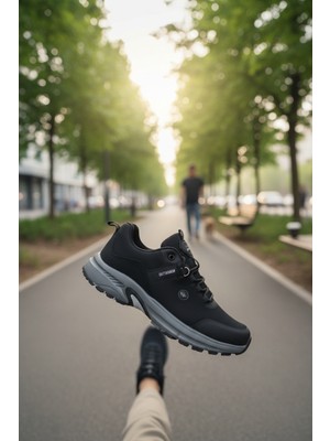Enoch Erkek Siyah Kalın Tabanlı Günlük Outdoor Ayakkabısı - Suya Dayanıklı Yürüyüş Sneaker