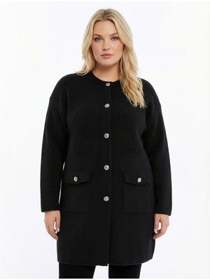 Laden Triko Kadın Büyük Beden Angora Yumoş Kalın Anne Kışlık Siyah Hırka