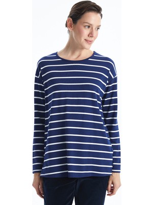 Lc Waikiki Yeni Sezon Bisiklet Yaka Çizgili Kadın Tişört