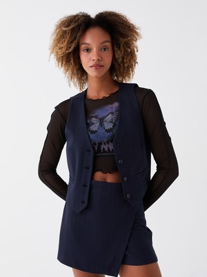 Lc Waikiki Yeni Sezon V Yaka Çizgili Kadın Klasik Yelek