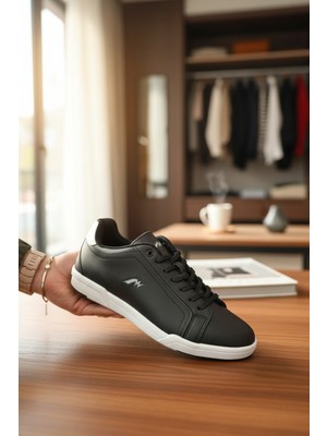 Enoch Erkek Siyah Beyaz Tabanlı Günlük Spor Ayakkabı - Rahat Kalıp Court Sneaker